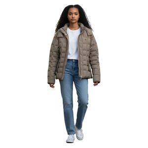 Abercrombie‎ Fitch Puffer Jacket Quilted Hooded Brown Womens M